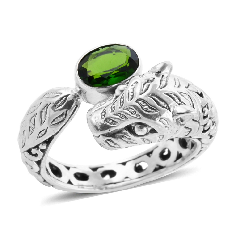 BALI Green Diopside Leopard / Panther Ring in 925 Sterling Silver